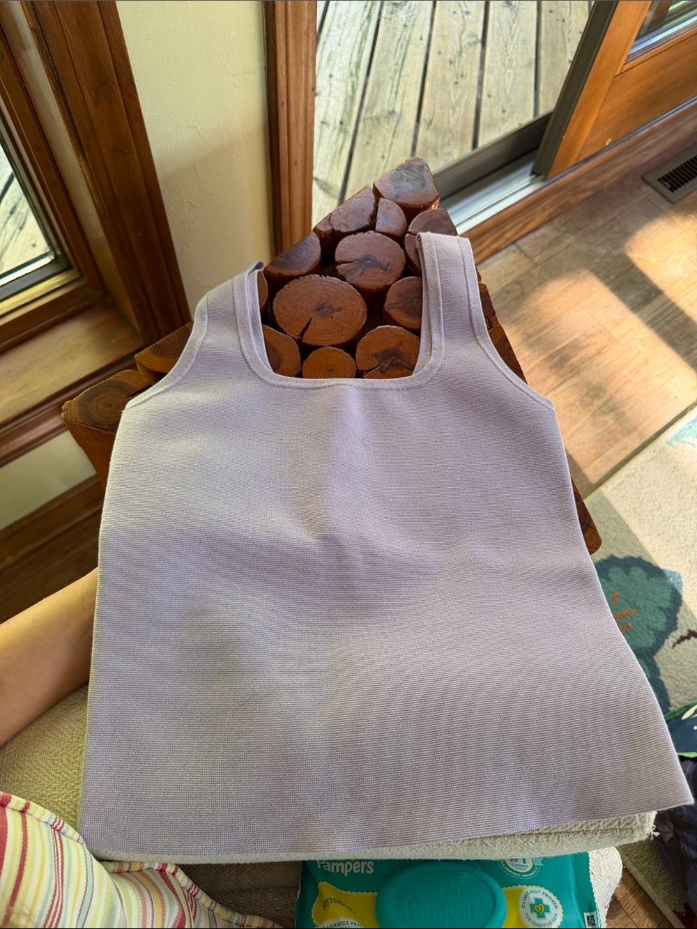 Express Lavender Square-Neck Ribbed Tank Top